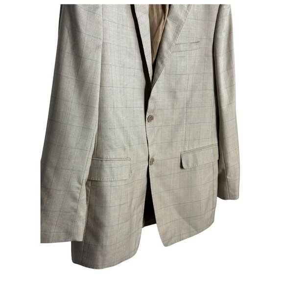 Vitarelli Italian Suit Blazer Jacket Checkered Blue Check on Tan Mens 44R *FLAW - Picture 4 of 11